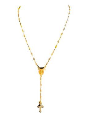 Gold-Plated Rosary Necklace With Cross Pendant And Virgin Mary Medal